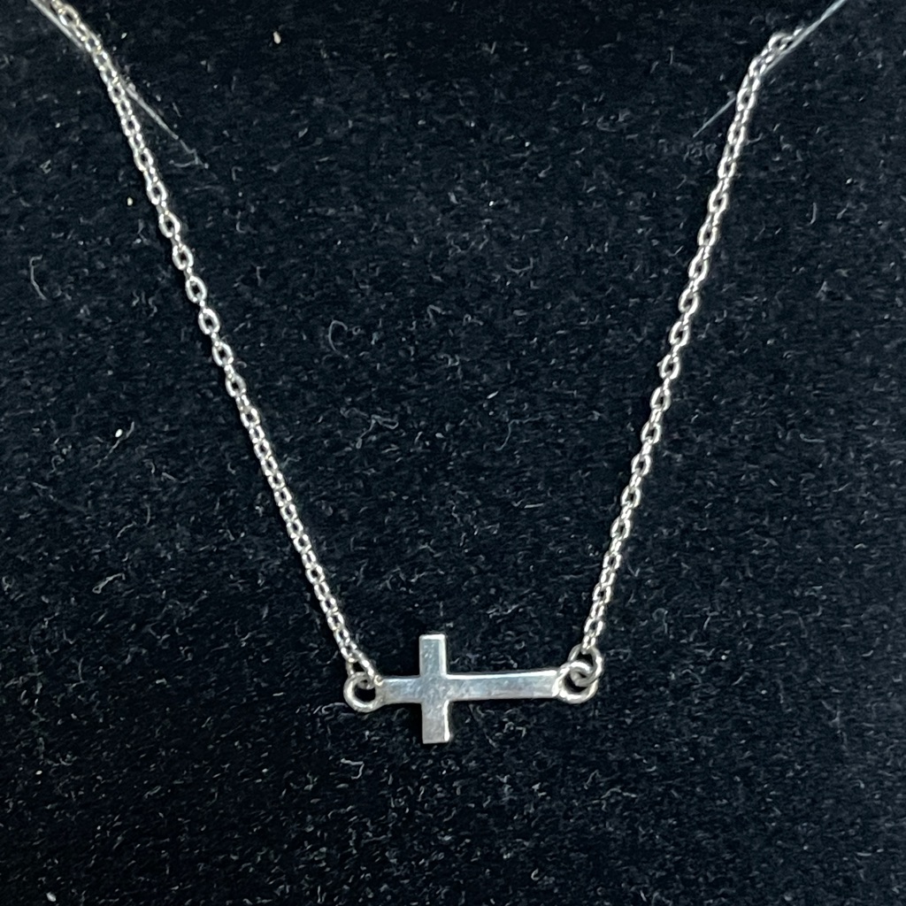 Sterling Silver HorizonSideways Cross Necklace - 18 Inch Chain 13$